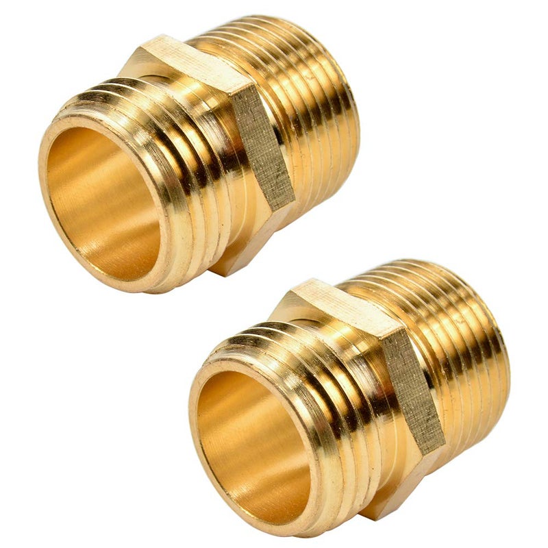 Sanpaint 2 Pack 3/4" GHT to 3/4" NPT Male Connector, Brass Garden Hose Fitting, Male Hose Adapter - Image 1